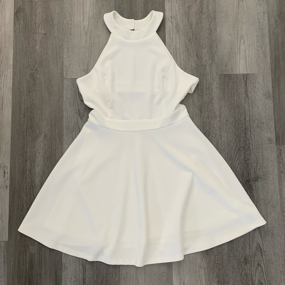 Lulus White Halter Top Cross Back A-line Dress